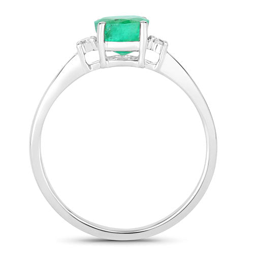 0.71 Carat Genuine Zambian Emerald and White Diamond 14K White Gold Ring - Rings - Custom Crafting Alliance, LLC