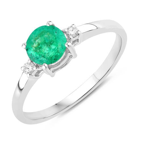 0.71 Carat Genuine Zambian Emerald and White Diamond 14K White Gold Ring - Rings - Custom Crafting Alliance, LLC