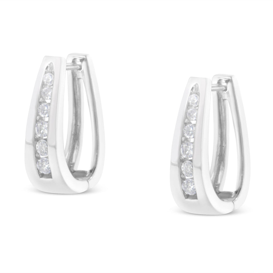 14k White Gold 1/4 Cttw Channel-Set Brilliant Round-Cut Diamond Hoop Earrings (I-J Color, I2-I3 Clarity)