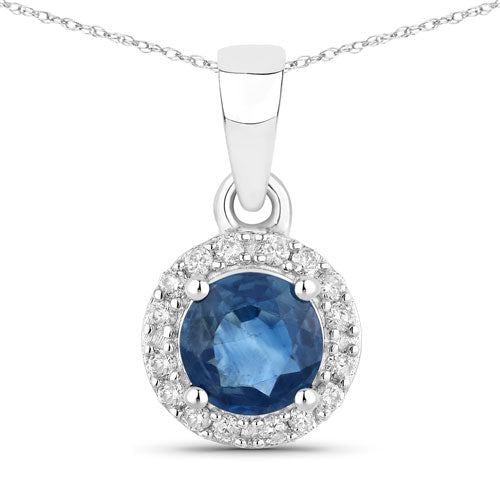 0.72 Carat Genuine Blue Sapphire and White Diamond 14K White Gold Pendant - Pendants - Custom Crafting Alliance, LLC