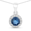 0.72 Carat Genuine Blue Sapphire and White Diamond 14K White Gold Pendant - Pendants - Custom Crafting Alliance, LLC
