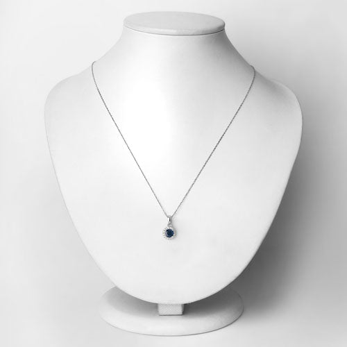 0.72 Carat Genuine Blue Sapphire and White Diamond 14K White Gold Pendant - Pendants - Custom Crafting Alliance, LLC