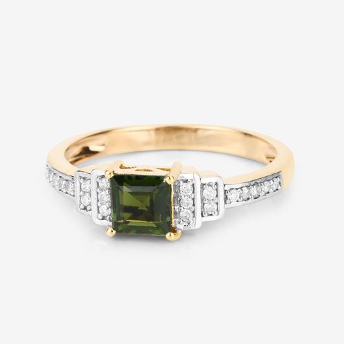 0.72 Carat Genuine Green Tourmaline and White Diamond 14K Yellow Gold Ring - Rings - Custom Crafting Alliance, LLC