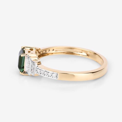 0.72 Carat Genuine Green Tourmaline and White Diamond 14K Yellow Gold Ring - Rings - Custom Crafting Alliance, LLC