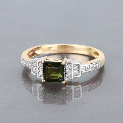 0.72 Carat Genuine Green Tourmaline and White Diamond 14K Yellow Gold Ring - Rings - Custom Crafting Alliance, LLC