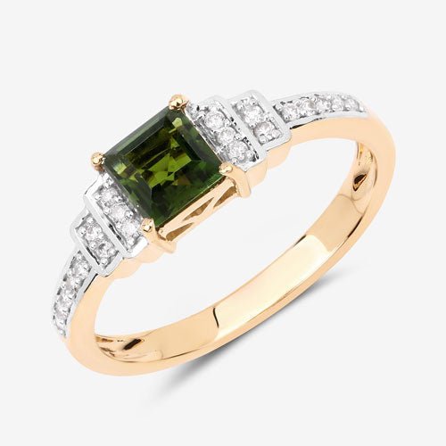 0.72 Carat Genuine Green Tourmaline and White Diamond 14K Yellow Gold Ring - Rings - Custom Crafting Alliance, LLC