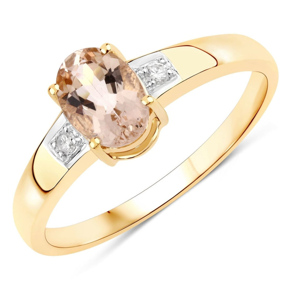 0.73 Carat Genuine Morganite and White Diamond 14K Yellow Gold Ring - Rings - Custom Crafting Alliance, LLC