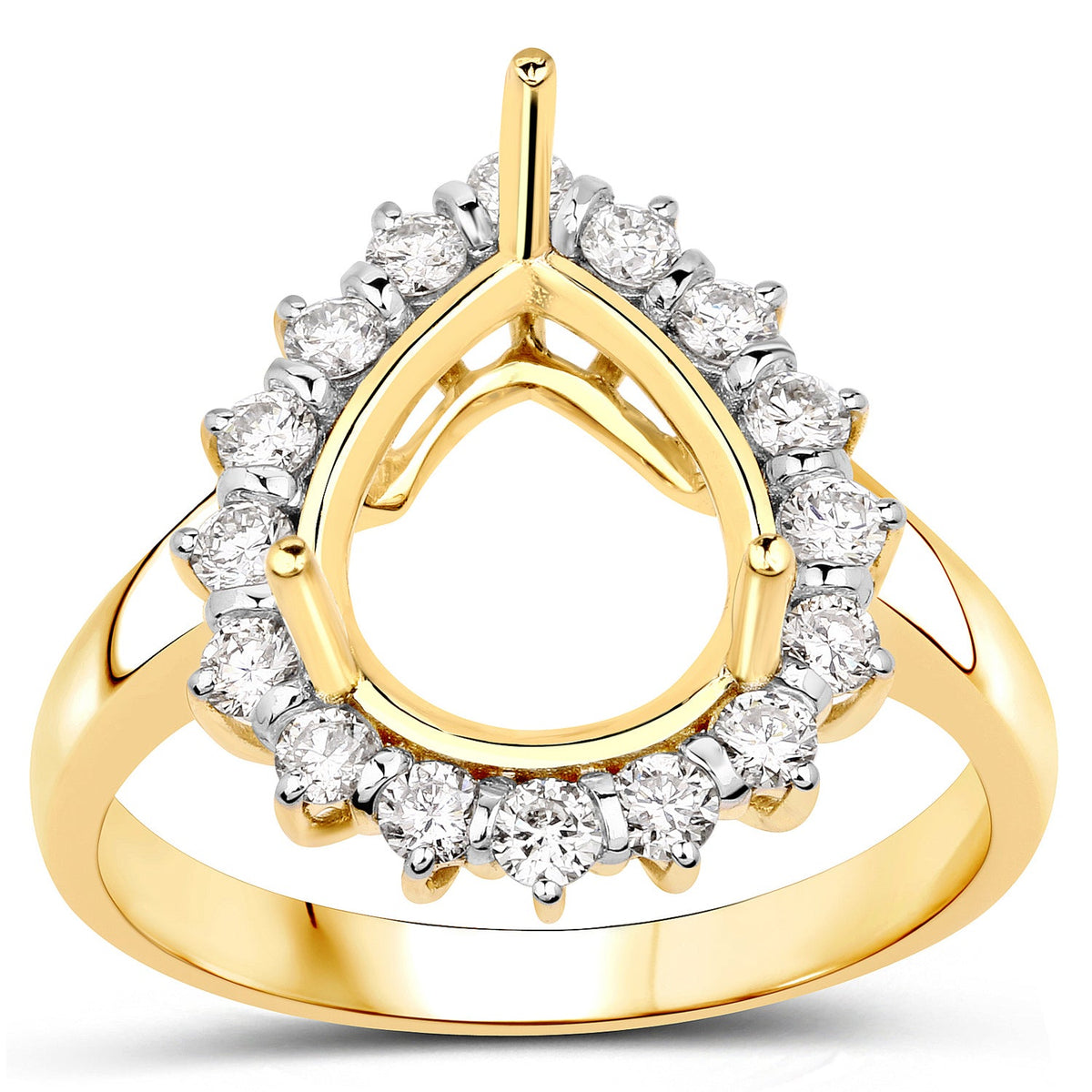 0.48 Carat Genuine White Diamond 14K Yellow Gold Semi Mount Ring - holds 11x9mm Pear Gemstone