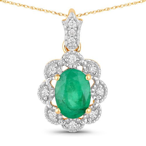 0.79 Carat Genuine Zambian Emerald and White Diamond 10K Yellow Gold Pendant - Pendants - Custom Crafting Alliance, LLC