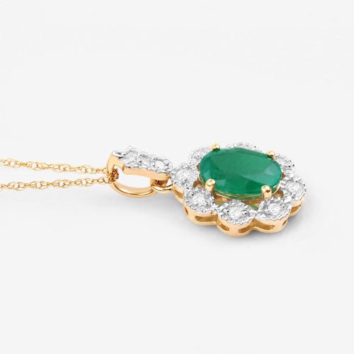 0.79 Carat Genuine Zambian Emerald and White Diamond 10K Yellow Gold Pendant - Pendants - Custom Crafting Alliance, LLC