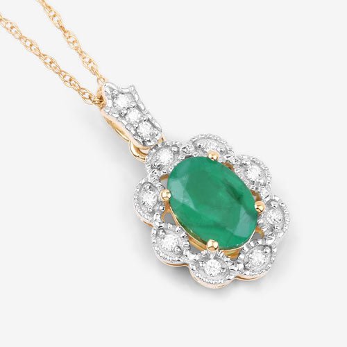 0.79 Carat Genuine Zambian Emerald and White Diamond 10K Yellow Gold Pendant - Pendants - Custom Crafting Alliance, LLC