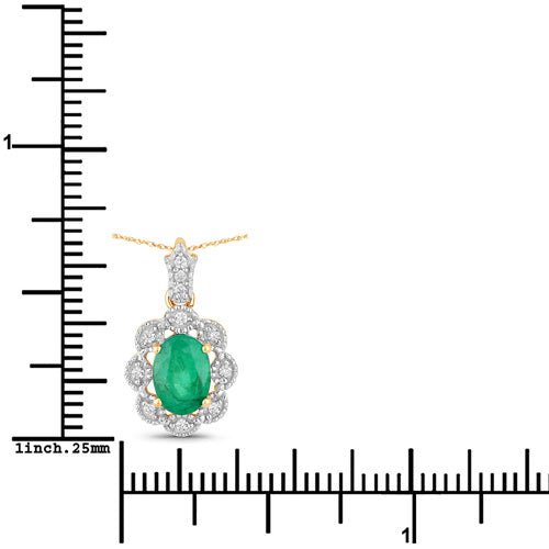 0.79 Carat Genuine Zambian Emerald and White Diamond 10K Yellow Gold Pendant - Pendants - Custom Crafting Alliance, LLC