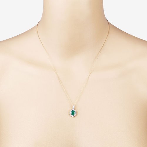 0.79 Carat Genuine Zambian Emerald and White Diamond 10K Yellow Gold Pendant - Pendants - Custom Crafting Alliance, LLC