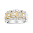 10K White and Yellow Gold 1.00 Cttw Baguette and Round cut Diamond Art Deco Multi-Row Ring Band (I-J Color, I1-I2 Clarity) - Ring Size 7