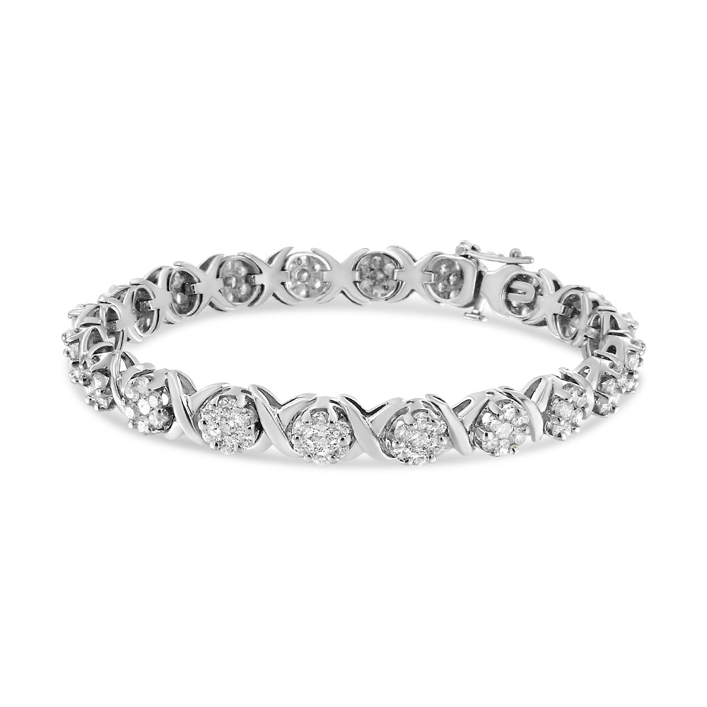 14K White Gold 6-1/3 Cttw Round Brilliant-Cut Diamond Round Cluster & X-Link 7