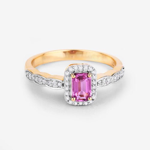 0.80 Carat Genuine Pink Sapphire and White Diamond 14K Yellow Gold Ring - Rings - Custom Crafting Alliance, LLC