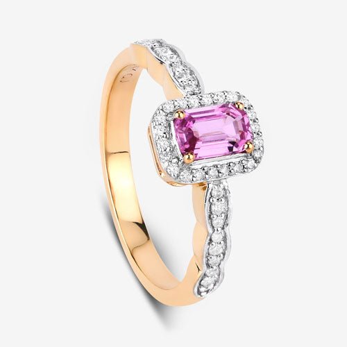 0.80 Carat Genuine Pink Sapphire and White Diamond 14K Yellow Gold Ring - Rings - Custom Crafting Alliance, LLC