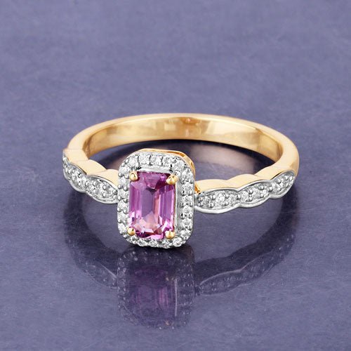 0.80 Carat Genuine Pink Sapphire and White Diamond 14K Yellow Gold Ring - Rings - Custom Crafting Alliance, LLC