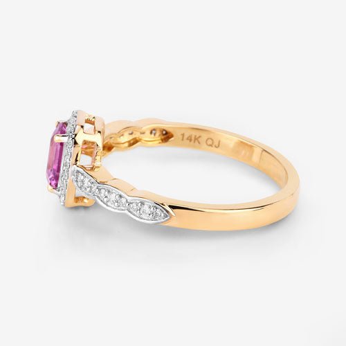 0.80 Carat Genuine Pink Sapphire and White Diamond 14K Yellow Gold Ring - Rings - Custom Crafting Alliance, LLC