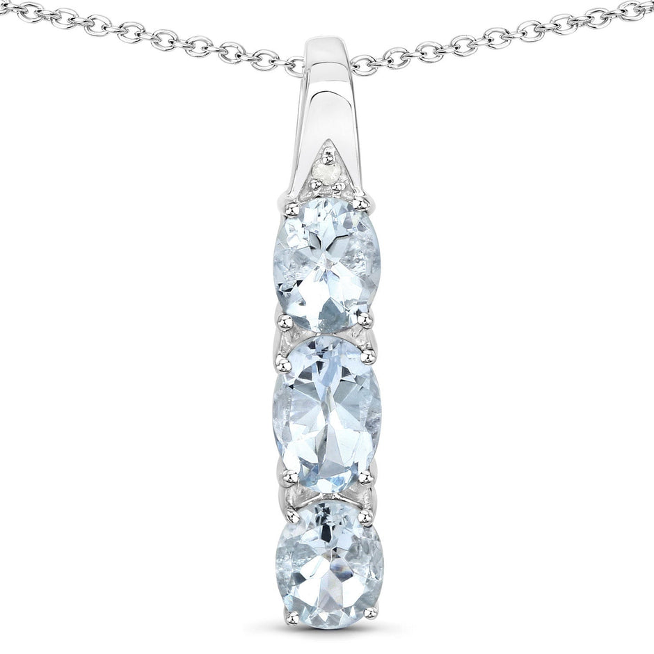 0.95 Carat Genuine Aquamarine and White Diamond .925 Sterling Silver Pendant