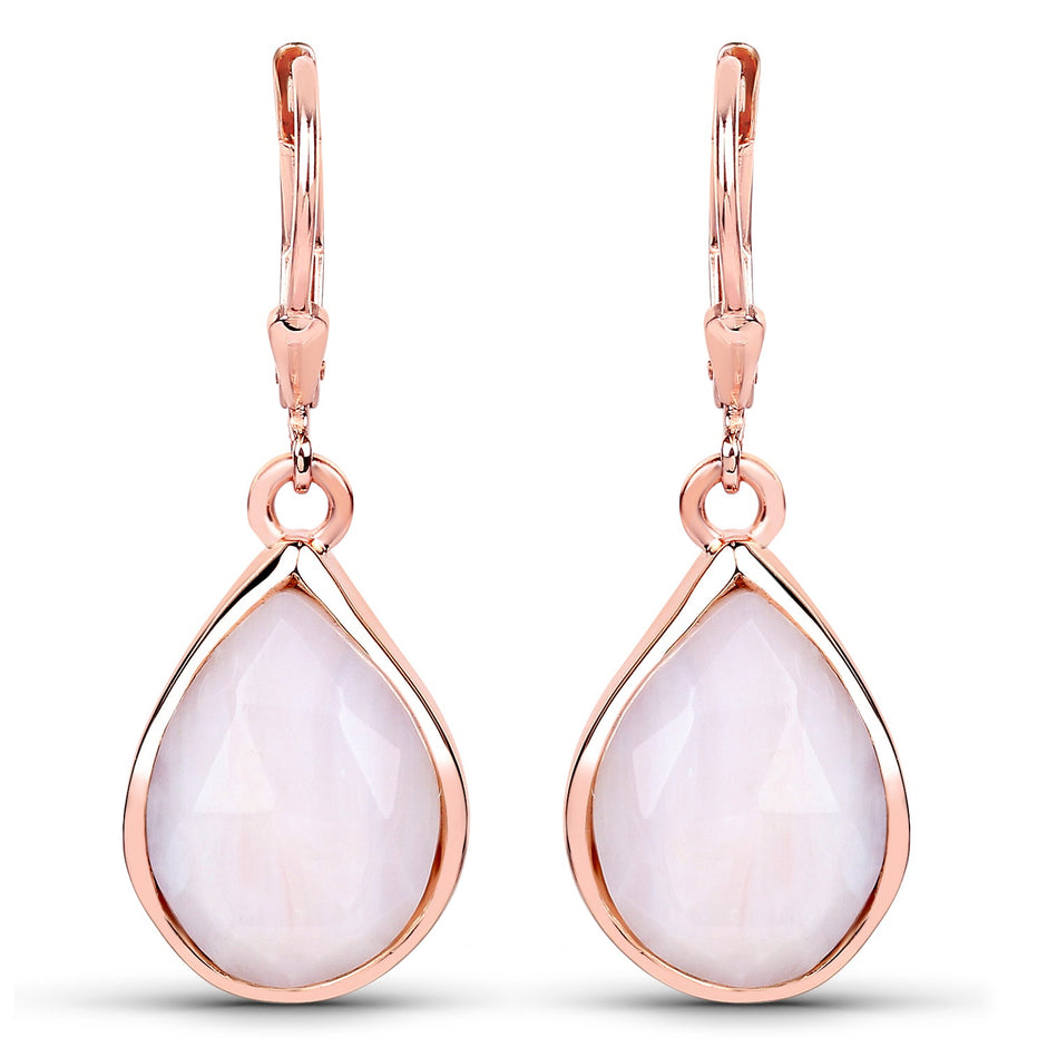 18K Rose Gold Plated 7.60 Carat Genuine Pink Opal .925 Sterling Silver Earrings