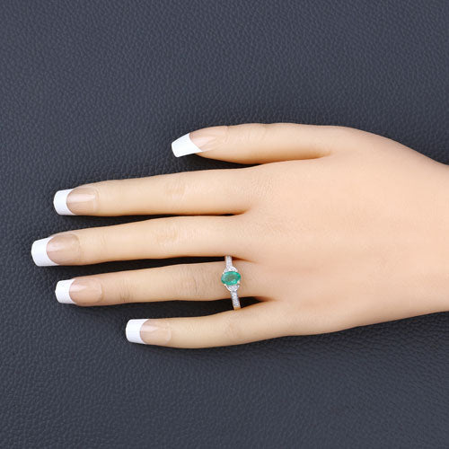 0.82 Carat Genuine Zambian Emerald and White Diamond 14K Yellow Gold Ring - Rings - Custom Crafting Alliance, LLC