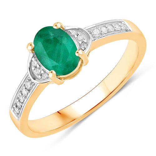 0.82 Carat Genuine Zambian Emerald and White Diamond 14K Yellow Gold Ring - Rings - Custom Crafting Alliance, LLC