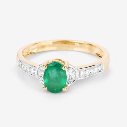 0.82 Carat Genuine Zambian Emerald and White Diamond 14K Yellow Gold Ring - Rings - Custom Crafting Alliance, LLC