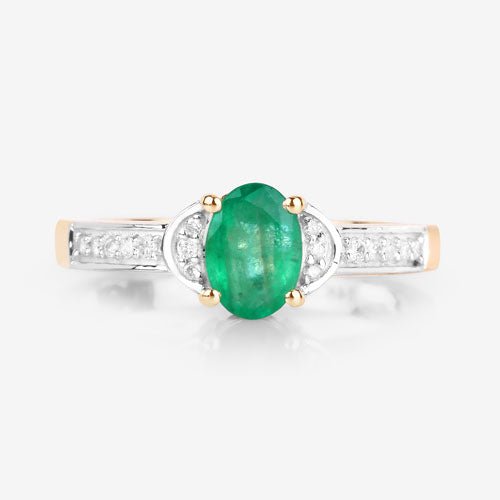0.82 Carat Genuine Zambian Emerald and White Diamond 14K Yellow Gold Ring - Rings - Custom Crafting Alliance, LLC