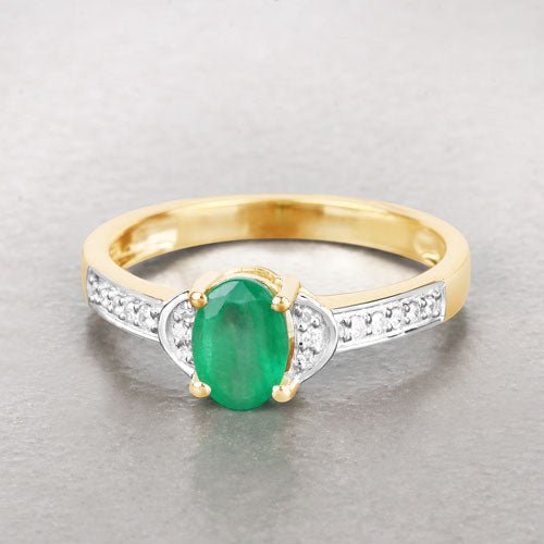 0.82 Carat Genuine Zambian Emerald and White Diamond 14K Yellow Gold Ring - Rings - Custom Crafting Alliance, LLC