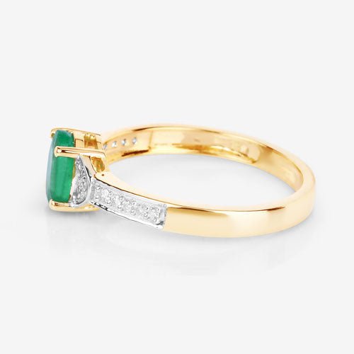0.82 Carat Genuine Zambian Emerald and White Diamond 14K Yellow Gold Ring - Rings - Custom Crafting Alliance, LLC