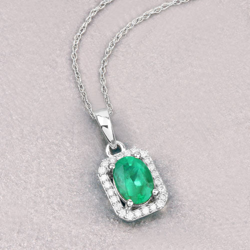 0.83 Carat Genuine Zambian Emerald and White Diamond 10K White Gold Pendant - Pendants - Custom Crafting Alliance, LLC