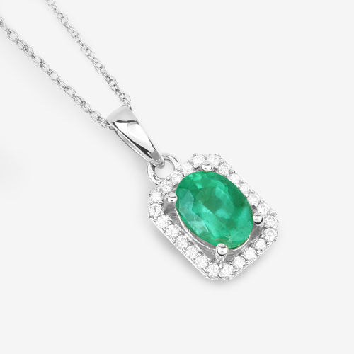 0.83 Carat Genuine Zambian Emerald and White Diamond 10K White Gold Pendant - Pendants - Custom Crafting Alliance, LLC