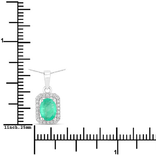 0.83 Carat Genuine Zambian Emerald and White Diamond 10K White Gold Pendant - Pendants - Custom Crafting Alliance, LLC