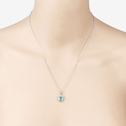 0.83 Carat Genuine Zambian Emerald and White Diamond 10K White Gold Pendant - Pendants - Custom Crafting Alliance, LLC