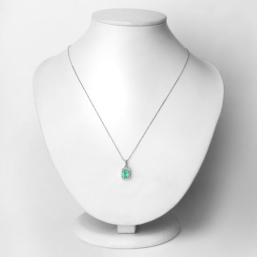 0.83 Carat Genuine Zambian Emerald and White Diamond 10K White Gold Pendant - Pendants - Custom Crafting Alliance, LLC