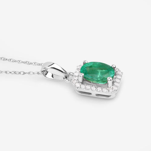 0.83 Carat Genuine Zambian Emerald and White Diamond 10K White Gold Pendant - Pendants - Custom Crafting Alliance, LLC