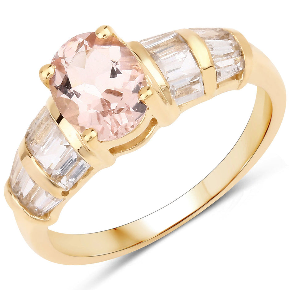 1.88 Carat Genuine Morganite and White Topaz .925 Sterling Silver Ring