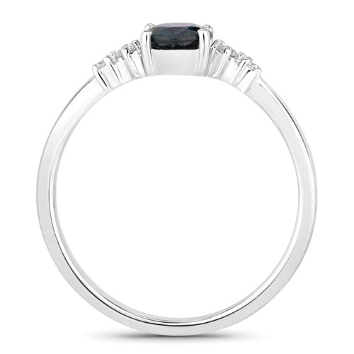 0.84 Carat Genuine Blue Sapphire and White Diamond 14K White Gold Ring - Rings - Custom Crafting Alliance, LLC