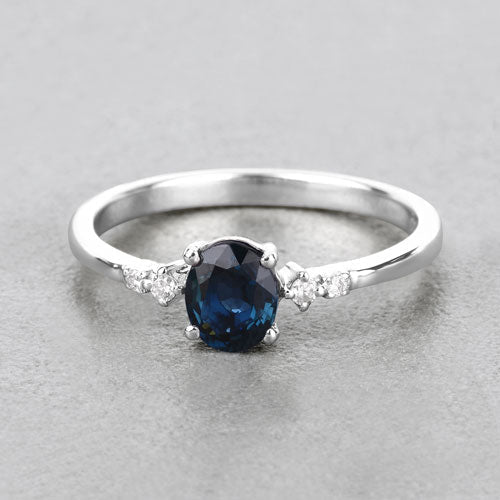 0.84 Carat Genuine Blue Sapphire and White Diamond 14K White Gold Ring - Rings - Custom Crafting Alliance, LLC