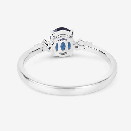 0.84 Carat Genuine Blue Sapphire and White Diamond 14K White Gold Ring - Rings - Custom Crafting Alliance, LLC
