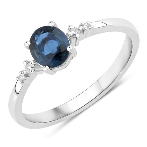 0.84 Carat Genuine Blue Sapphire and White Diamond 14K White Gold Ring - Rings - Custom Crafting Alliance, LLC