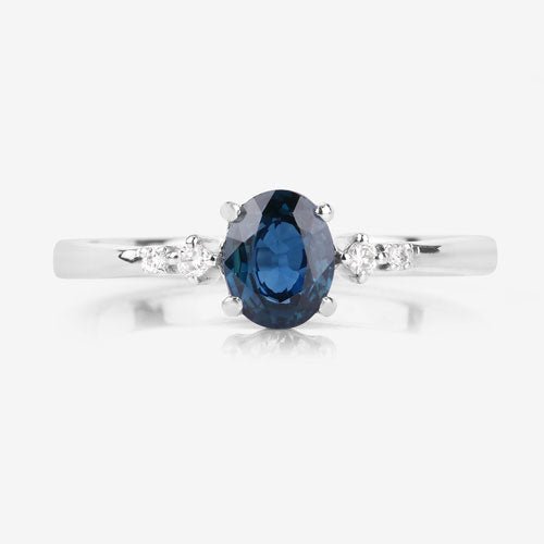 0.84 Carat Genuine Blue Sapphire and White Diamond 14K White Gold Ring - Rings - Custom Crafting Alliance, LLC