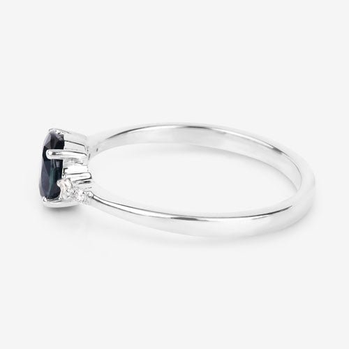 0.84 Carat Genuine Blue Sapphire and White Diamond 14K White Gold Ring - Rings - Custom Crafting Alliance, LLC