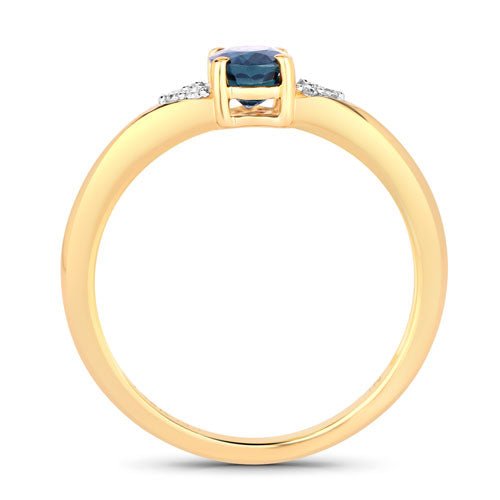 0.84 Carat Genuine Blue Sapphire and White Diamond 14K Yellow Gold Ring - Rings - Custom Crafting Alliance, LLC