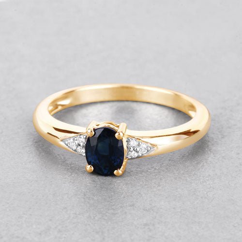 0.84 Carat Genuine Blue Sapphire and White Diamond 14K Yellow Gold Ring - Rings - Custom Crafting Alliance, LLC