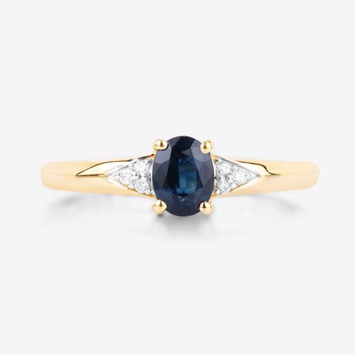 0.84 Carat Genuine Blue Sapphire and White Diamond 14K Yellow Gold Ring - Rings - Custom Crafting Alliance, LLC