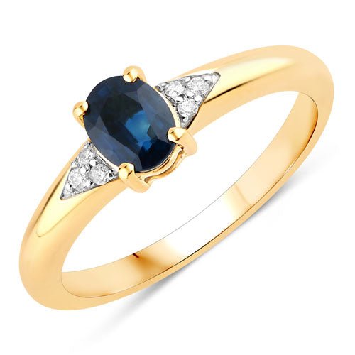0.84 Carat Genuine Blue Sapphire and White Diamond 14K Yellow Gold Ring - Rings - Custom Crafting Alliance, LLC