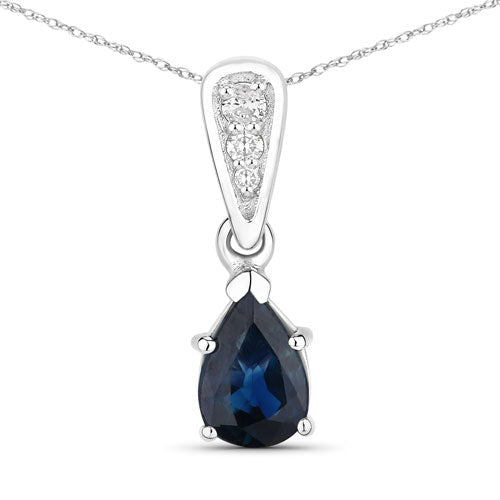 0.85 Carat Genuine Blue Sapphire and White Diamond 14K White Gold Pendant - Pendants - Custom Crafting Alliance, LLC