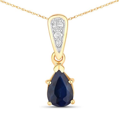 0.85 Carat Genuine Blue Sapphire and White Diamond 14K Yellow Gold Pendant - Pendants - Custom Crafting Alliance, LLC